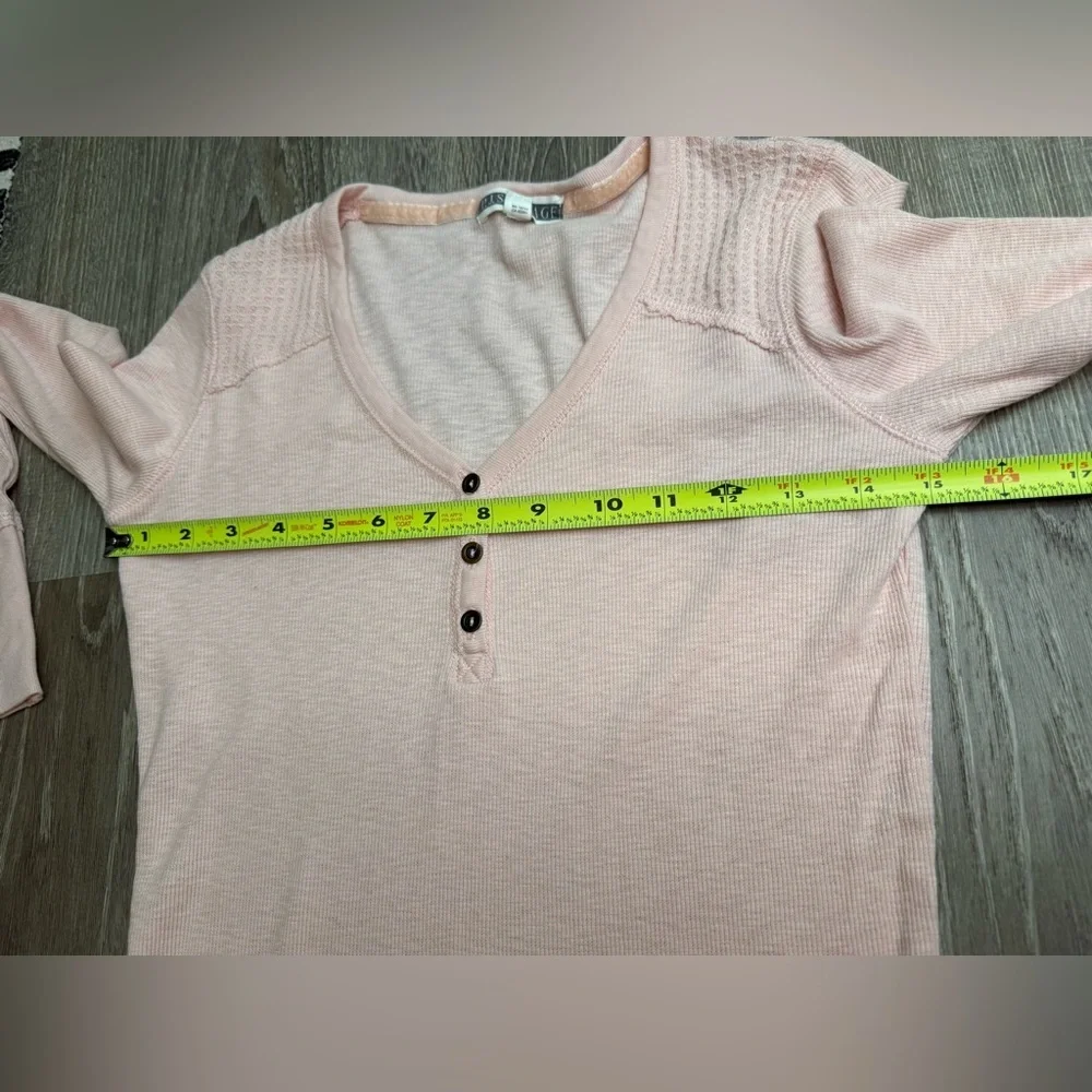 P.J. Salvage Womens Ribbed Henley Pajama Sleep Long Sleeve Pink Small
